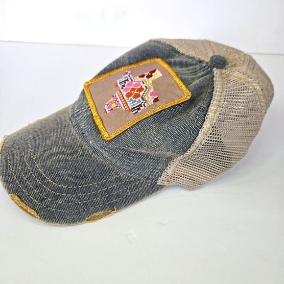 Judith March Headmost Texas Embroidered Patch Trucker Hat In Distressed Denim - Picture 2 of 11